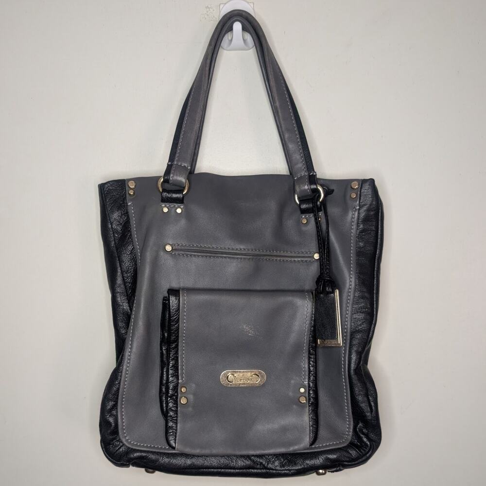 Gryson Colorblock Zippered Leather Suede Handbag Tote in Black & Grey